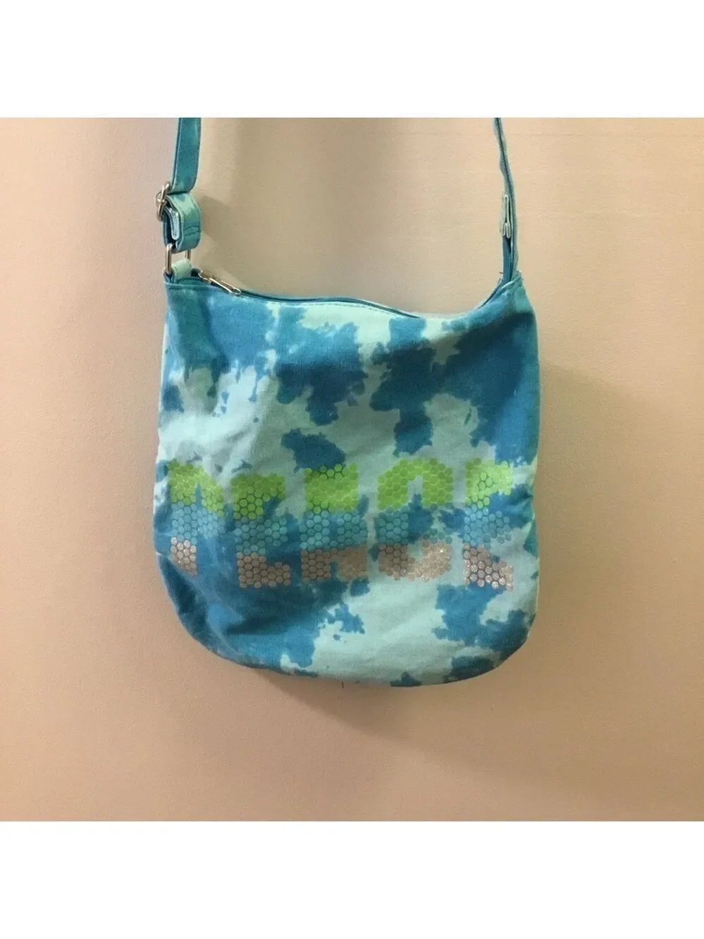 Justice girls and tween cross body bag tie dye wit PEACE lettering in do…